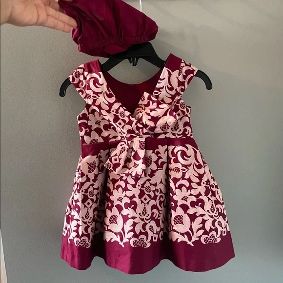 Janie and Jack Dress Girl Burgandy Paisley 3-6 months
